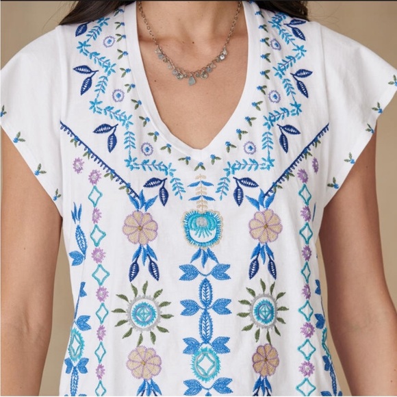 Johnny Was Gray Embroidered Short Sleeve Tee, NWOT, XL - Picture 11 of 13